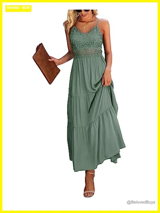 Dresses & Skirts - Lace Trim Maxi Dress V-Neck Spaghetti Strap Summer Wedding Guest